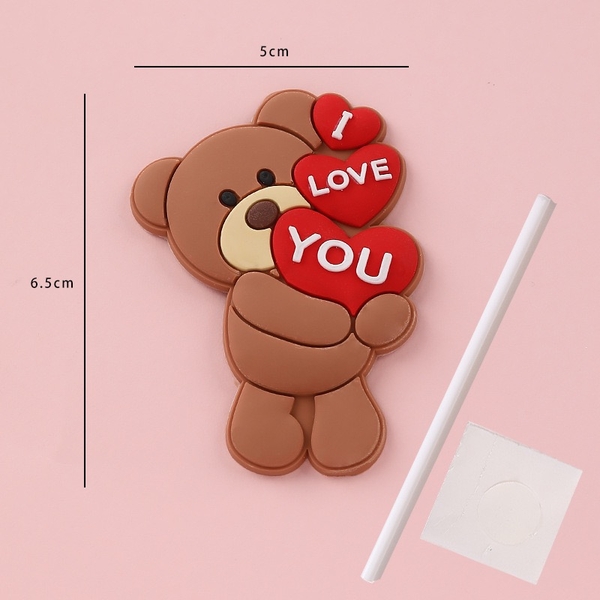 Tượng nhựa dẻo-GẤU nâu ôm chữ  I  love you đỏ.