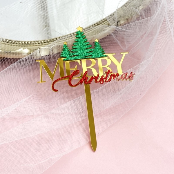 Mica Merry Christmas 2 lớp (gắn 3 cây thông).