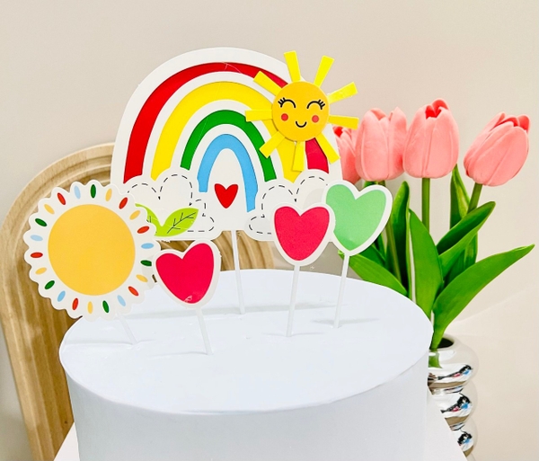 Set cầu vồng mặt trời và trái tim 2 lóp TN-ĐỎ VÀNG XANH LÁ XANH DƯƠNG.