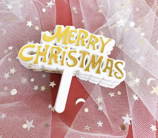 Set 100 cây nhựa chữ Merry christmas màu VÀNG6089.