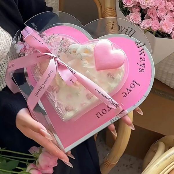 5 set hộp tim 20-10 (1 set gồm khuôn trái tim bên trong kt 18x15x7cm, nắp trái tim và đế) - MÀU HỒNG.