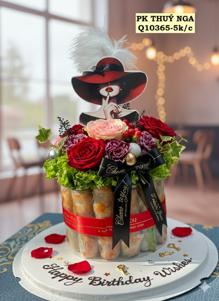 Thẻ cắm cô gái giấy mũ màu ĐỎ ĐEN-gắn lông màu TRẮNG.