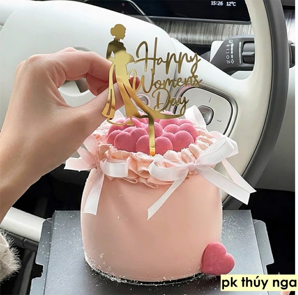 Set 10 mica Women's day và cô gái mặc áo dài -VÀNG.