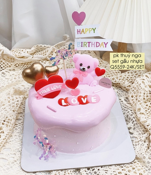 Gấu love hồng (nhựa dẻo) loại dày.