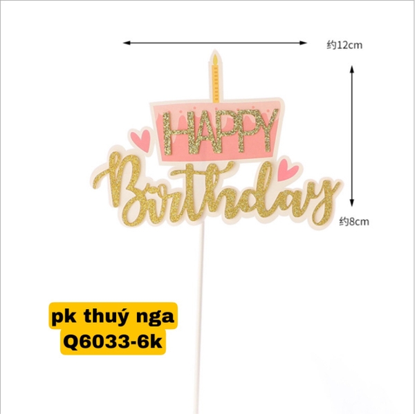 Que cắm HPBD giấy - hình nến vàng hồng.