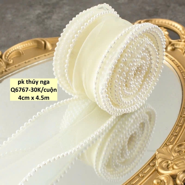 Ruybang voan ngọc trai 4cm x 4,5m- KEM.