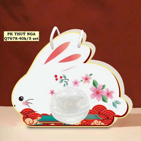 Set 5 hộp cầu đựng bánh có quai xách hình THỎ (trung thu).