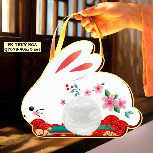 Set 5 hộp cầu đựng bánh có quai xách hình THỎ (trung thu).