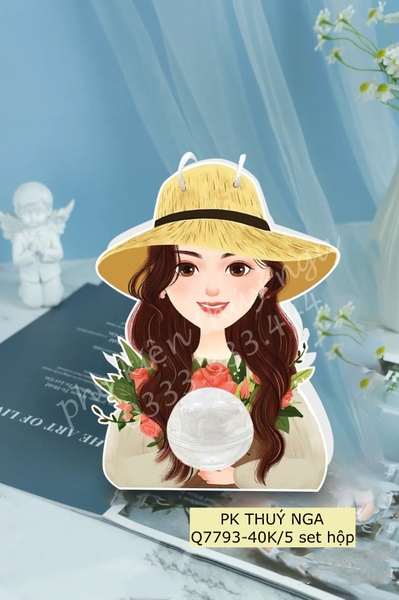 Set 5 hộp cầu-CÔ GÁI ĐỘI MŨ ÔM HOA (20-10).