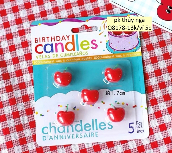 Vỉ nến 5 cây hình quả cherry đỏ.