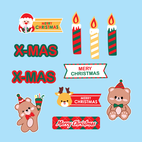 Combo 2 set giấy giáng sinh (noel)- Gấu và bảng chữ Xmas và nến.