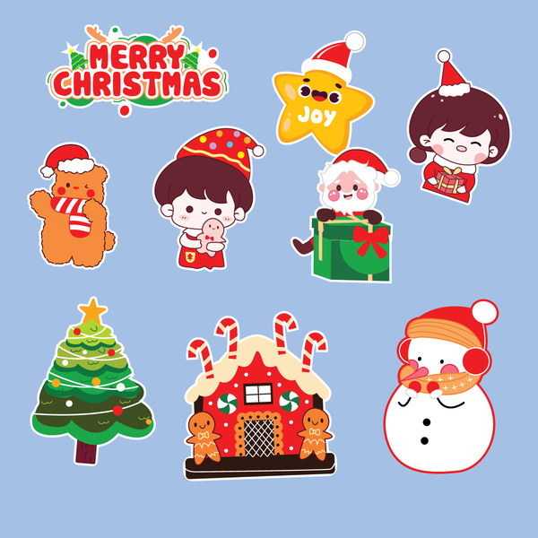 Combo 2 set giấy giáng sinh (noel)-2 em bé trai gái + ngôi nhà+cây thông+người tuyết to.