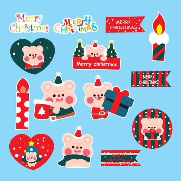 Combo 2 set giấy giáng sinh (noel)- gấu và hộp quà (màu đỏ và xanh lá đậm.