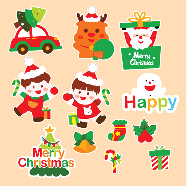 Combo 2 set giấy giáng sinh (noel) - 2 em bé trai gái + ô tô chở cây thông +hộp quà.
