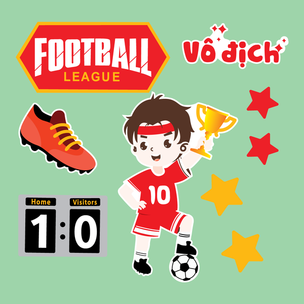 Combo 2 set giấy - cầu thủ bóng đá áo đỏ vô địch.