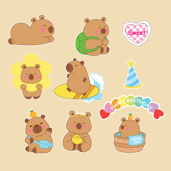 Combo 2 set giấy-Capybara mẫu 3 (có cổng HPBD sắc màu).