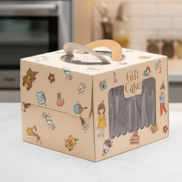 Set 50 hộp giấy cửa sổ - em bé đội mũ sinh nhật16x16x15cm (KÈM ĐẾ).