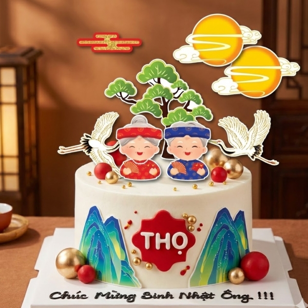 Combo 2 set giấy - ông bà, núi và cây xanh (ép nhũ).