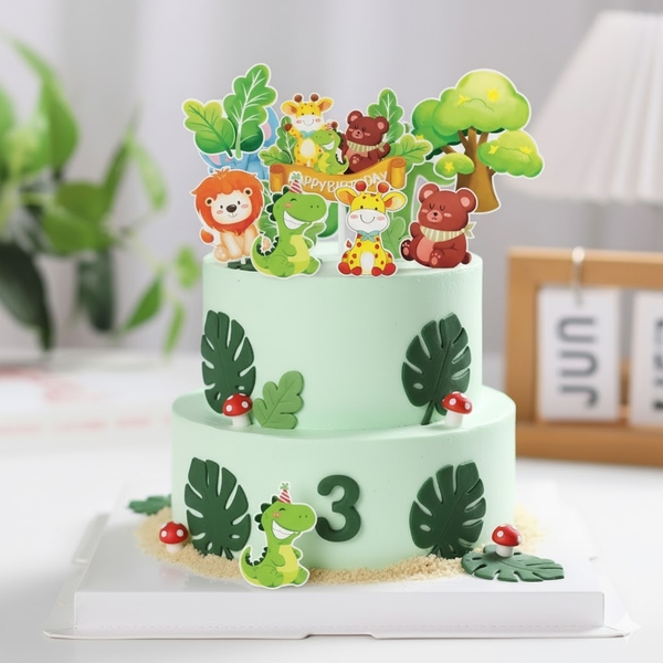 10 set giấy động vật rừng và cây (khủng long, voi, hươu, sư tử, gấu).