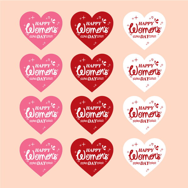 60 thẻ giấy Happy Women's day trái tim mix màu hồng-đỏ-trắng (kt 6.5x3.5cm).