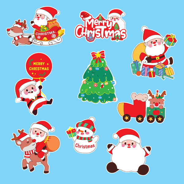Combo 2 set giấy giáng sinh (noel) -ông già noel cưỡi tuần lộc +cây thông+ người tuyết.