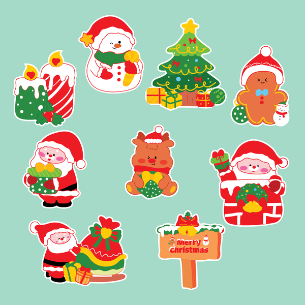 Combo 2 set giấy giáng sinh (noel) - ông già noel + biển hiệu +cây thông+ nến + gấu.