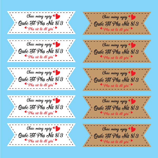 Set 60 thẻ giấy mix 2 màu nâu và trắng- Chúc mừng ngày Quốc tết phụ nữ 8-3.