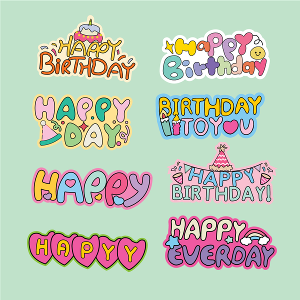 Set 40 chữ HPBD giấy sắc màu mix mẫu.