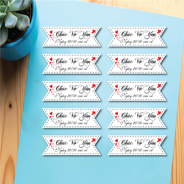 Set 60 thẻ giấy MÀU TRẮNG -  Chúc mừng VỢ YÊU 20-10 vui vẻ.