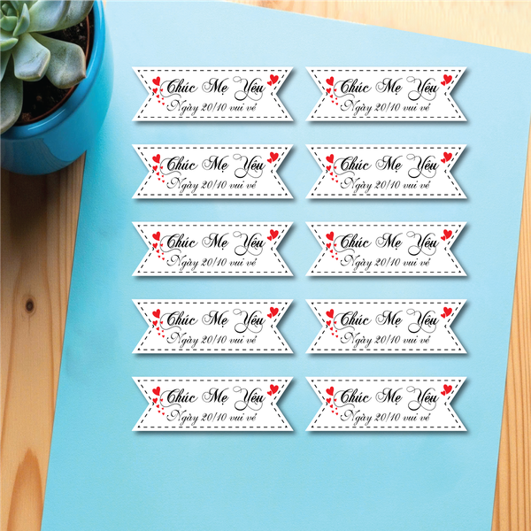 Set 60 thẻ giấy MÀU TRẮNG -  Chúc mừng MẸ YÊU 20-10 vui vẻ.