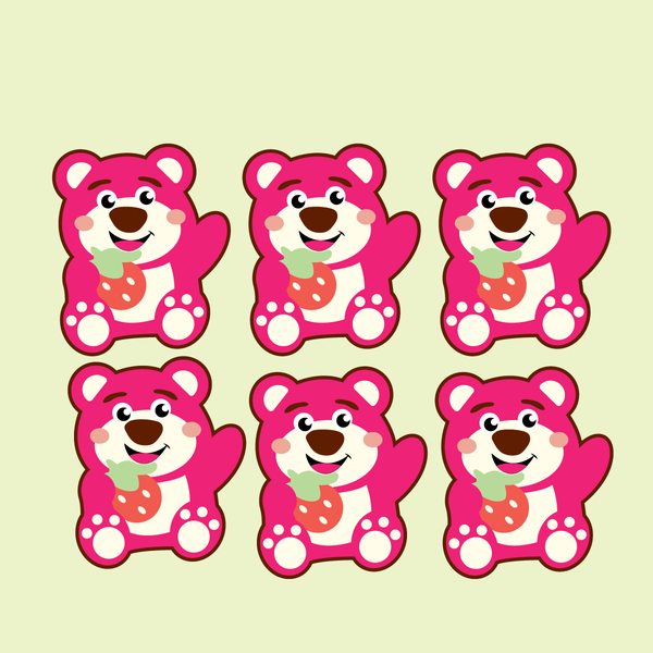 Set 12 thẻ giấy-Gấu dâu (lotso) dáng ngồi tươi cười.
