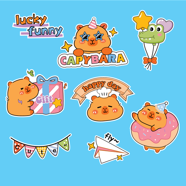 Combo 2 set giấy - capybara hộp quà và chữ lucky funny.
