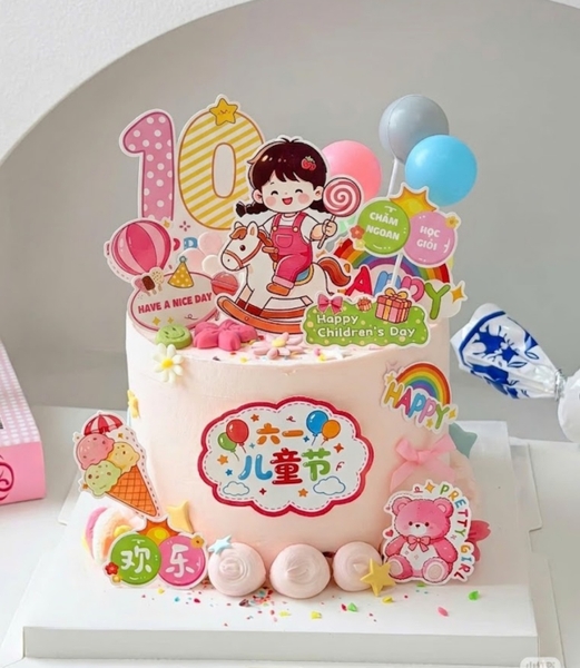 Combo 5 set giấy SX - bé GÁI cưỡi ngựa và điểm 10.