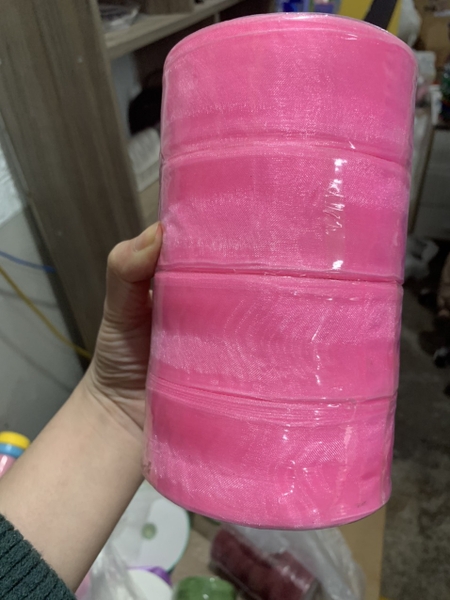 4 cuộn Ruybang lụa tuyết cát  (4cmx45m)-HỒNG ĐẬM