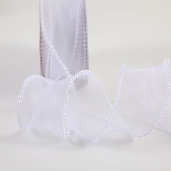 Ruybang voan ngọc trai 4cm x 4,5m- TRẮNG.