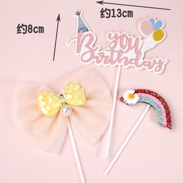 Set 3 chi tiết (nơ-cầu vồng-hpbd chữ MẢNH)-VÀNG.
