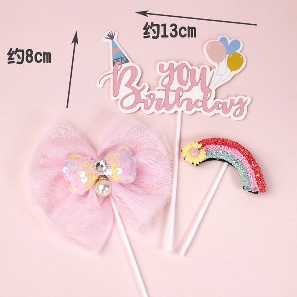 Set 3 chi tiết (nơ-cầu vồng-hpbd chữ MẢNH)-HỒNG.
