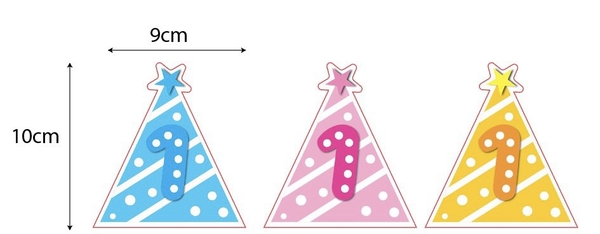 Combo 12 cây cắm số 1 hình mũ (xanh-hồng-vàng).
