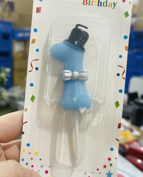 Nến số 1 cài nơ-XANH.