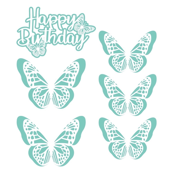 Set 5 bướm giấy và chữ HPBD 2 lớp-xanh dương xả kho.