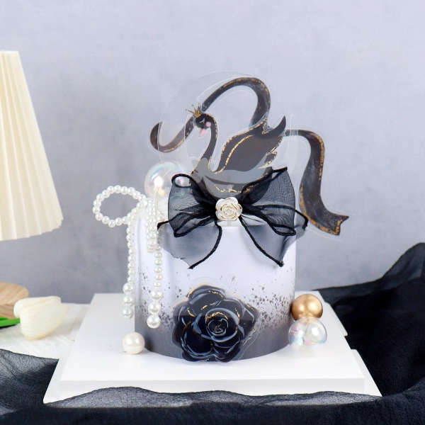 Set 3 chi tiết mica (thiên nga-bông hoa-dải lông)-ĐEN.