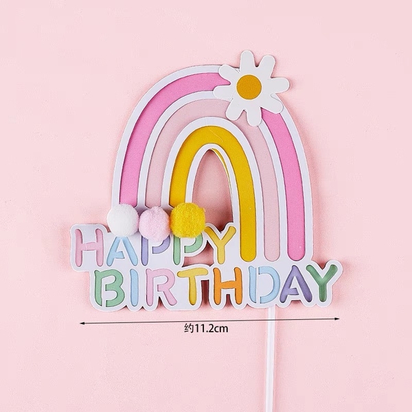 Set 2 cầu vồng gắn hoa và cục bông-MÀU HỒNG (tránh nhầm với  loại 5 chiếc).