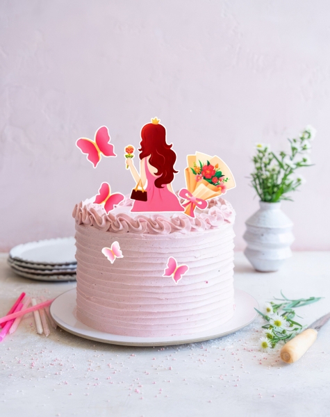 Combo 2 set  giấy cô gái váy ngắn và bó hoa-HỒNG.