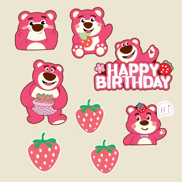 Combo 2 set giấy gấu dâu (lotso) và 3 quả dâu tây.