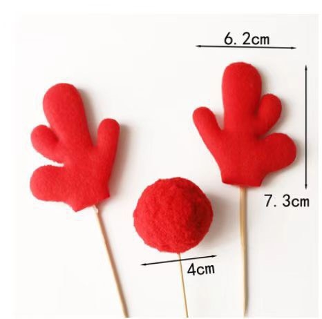 Set cắm Noel vải 3 chi tiết (sừng nai đỏ và cục bông) (MẪU 1).