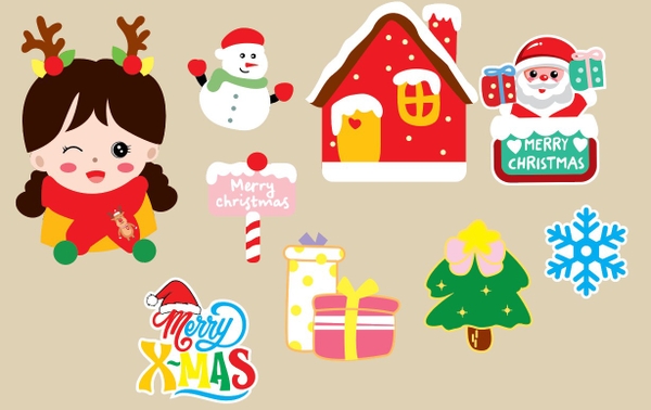 Combo 2 set giấy NOEL M4 (bé GÁI-ngôi nhà-cây thông)5619.
