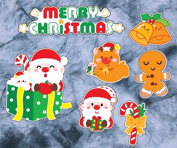 Combo 2 set giấy NOEL M21 (ông già noel hộp quà xanh-gậy -chuông)6860.