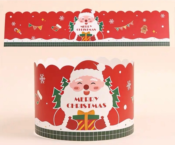 Set 10 thành bánh giấy chủ đề NOEL -màu đỏ (họa tiết ông bà noel và chiếc tất)10cmx55cm..