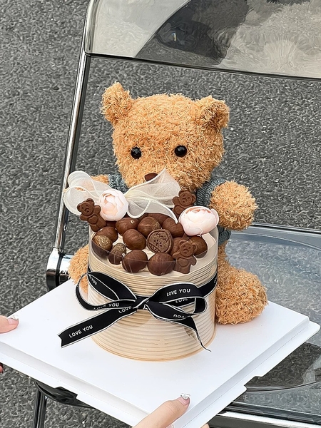 Gấu bông nâu nhạt -áo xanh kt 30cm.