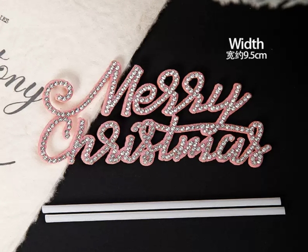 Set 5 cây cắm Merry christmast (chữ gắn hạt màu HỒNG).